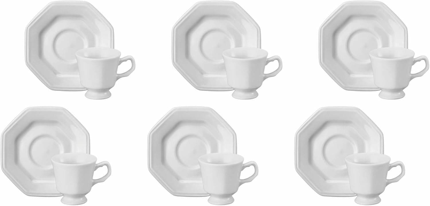 Porcelana Schmidt Prisma Octogonal Estojo com 6 Xícaras de Café com Pires (60 ml), Branca
