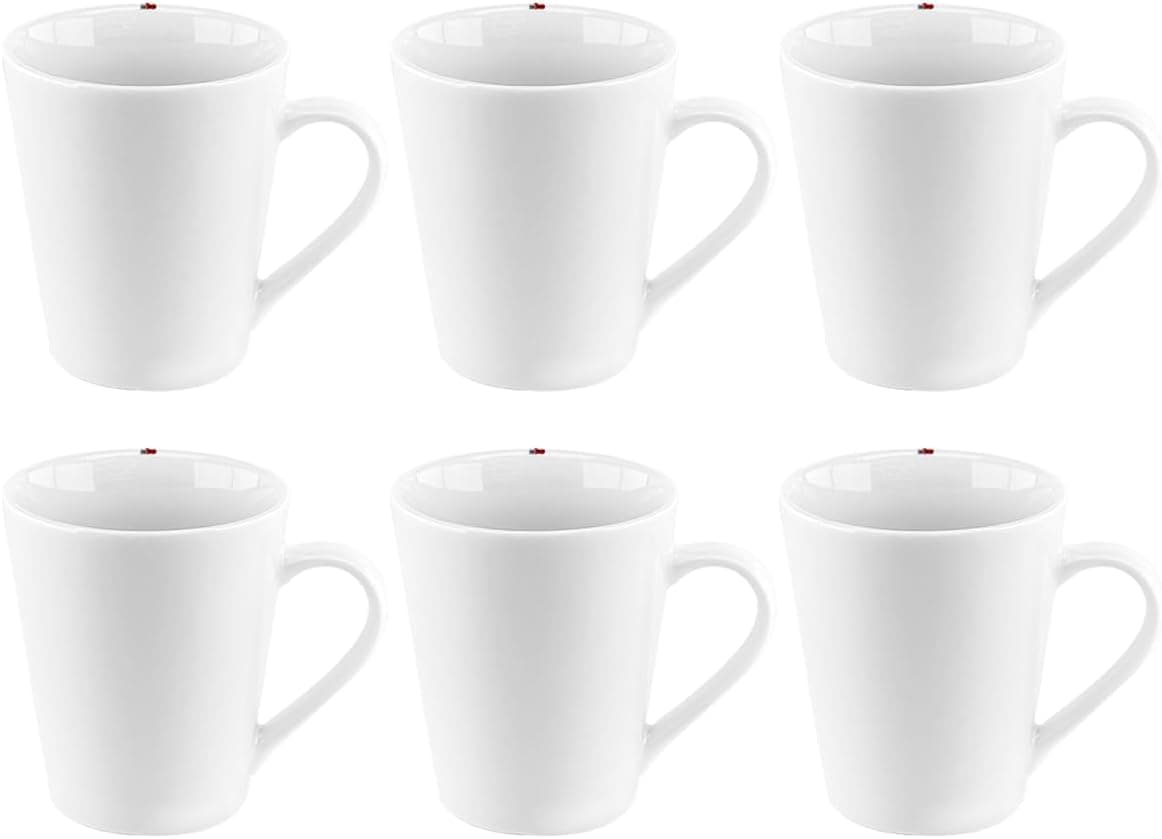 Kit 6 Canecas de Porcelana Branca 290ml para Café, Leite e Chocolate Quente