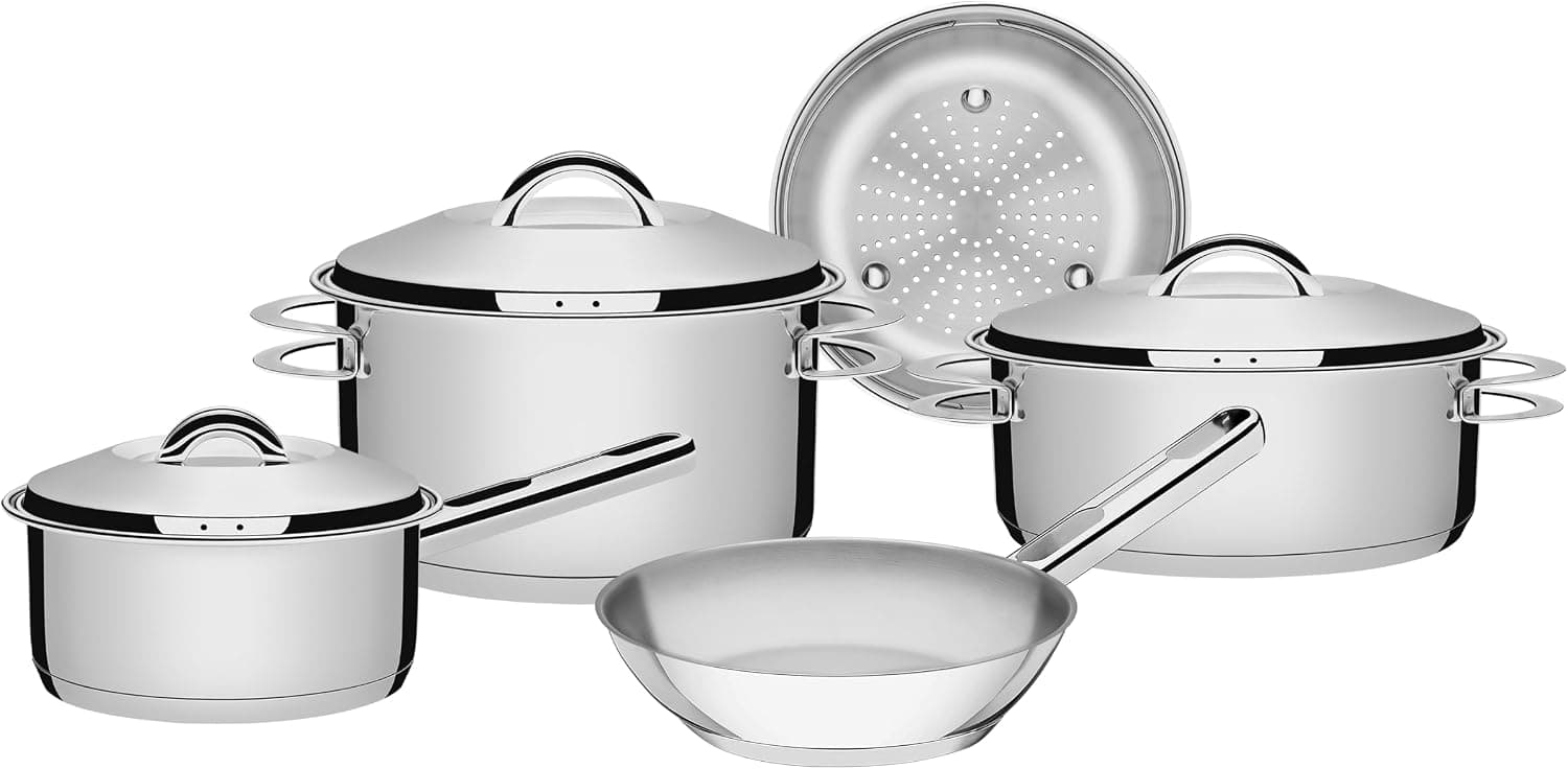 Jogo de Panelas Tramontina Solar em Aço Inox com Fundo Triplo e Tampas de Inox 5 Peças
