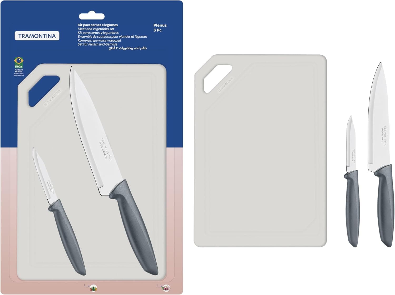 Kit para Carnes e Legumes, 3 peças, Plenus Cinza, Tramontina