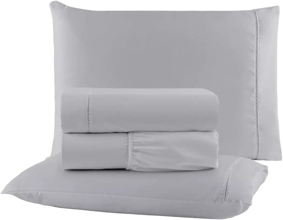Jogo de Cama Casal Queen Percal 400 Fios Ponto Palito 4 Peças, Antiácaro, Toque Extra Macio (Cinza)