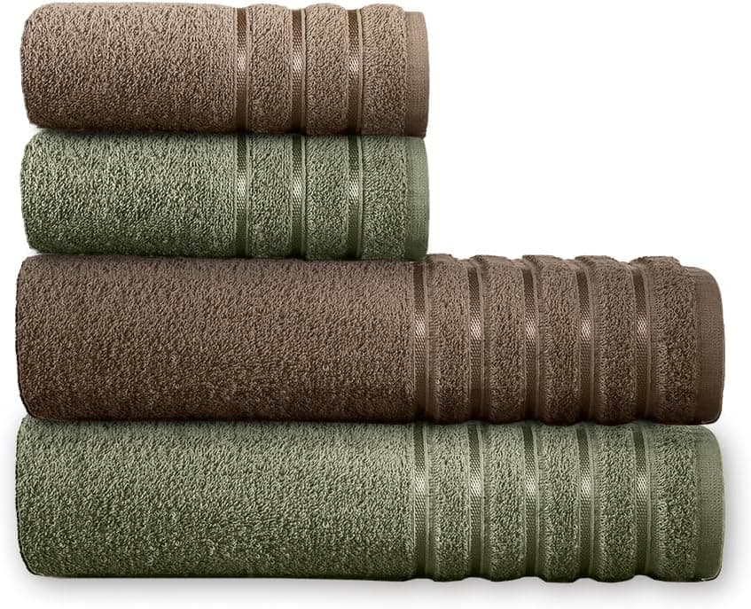 Jogo de Toalhas Teka Comfort 4 Peças 100% Algodão 450g/m² Banho e Rosto (Marrom e Verde)