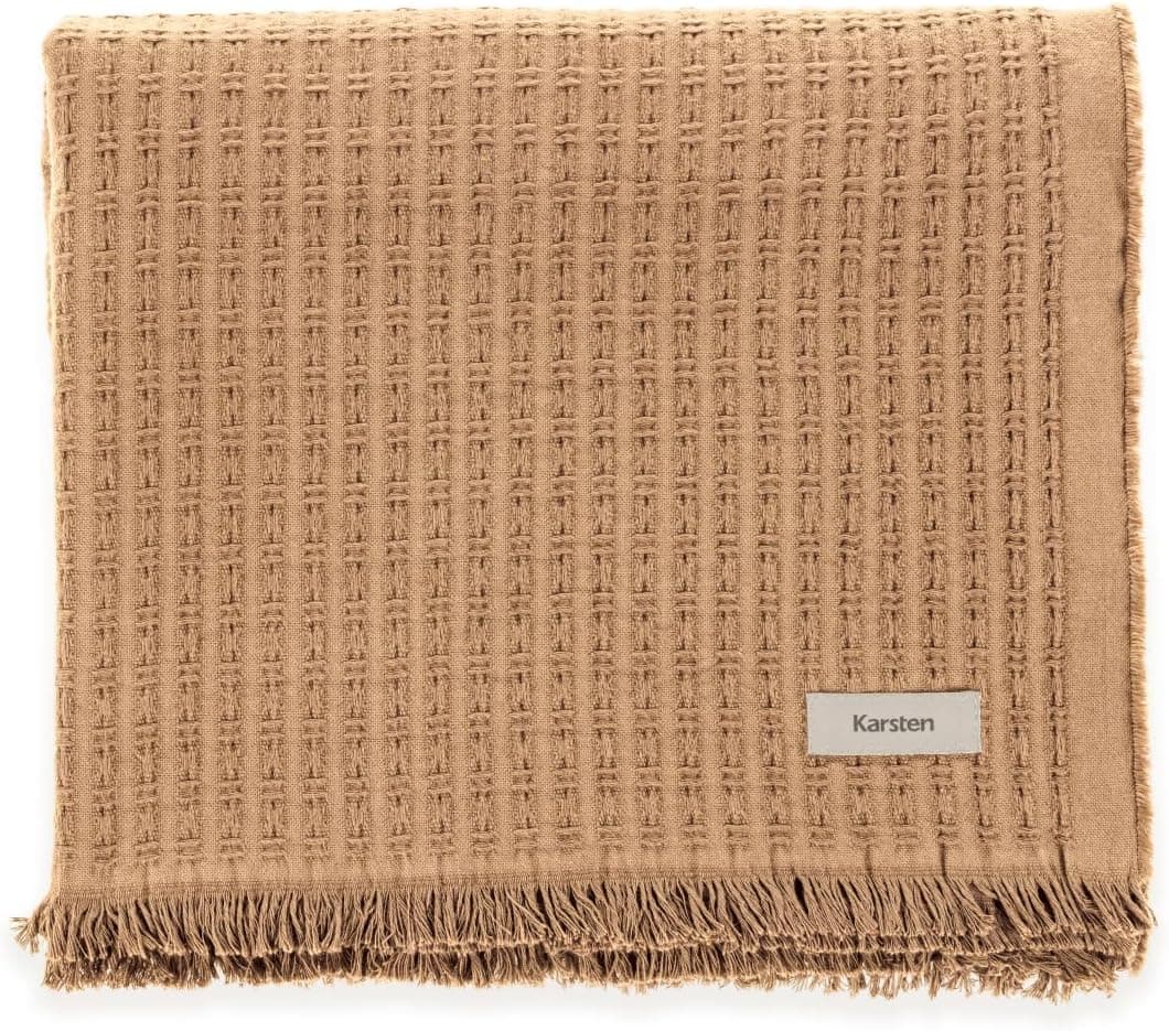 Manta Sofá Poltrona Karsten Decorativa 100% Algodão com Franja Atlanta - Pêssego