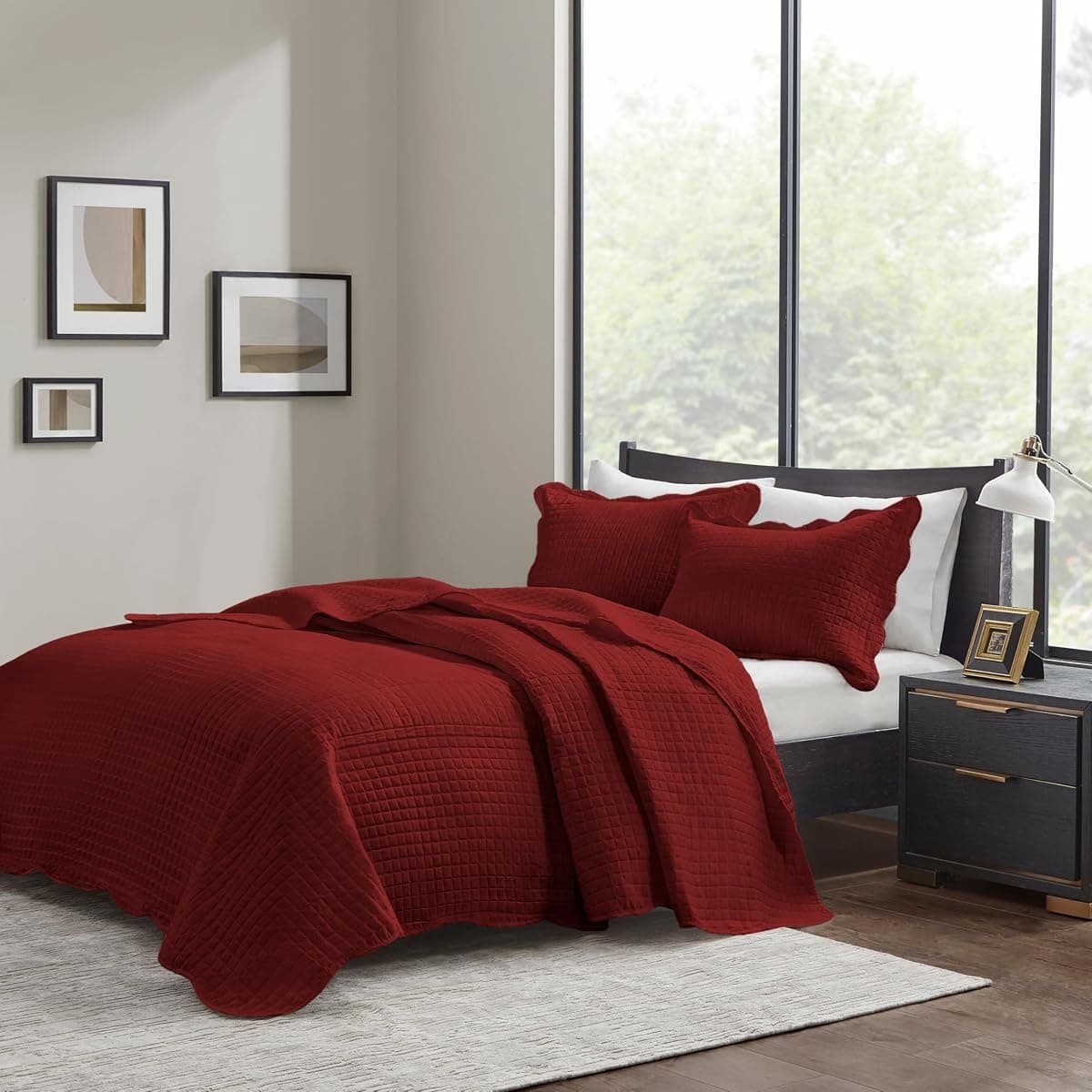 Cobre Leito Colcha Queen 3 Peças Dupla Face Micro Percal 150 Fios Matelassê Mosaico (Vinho)