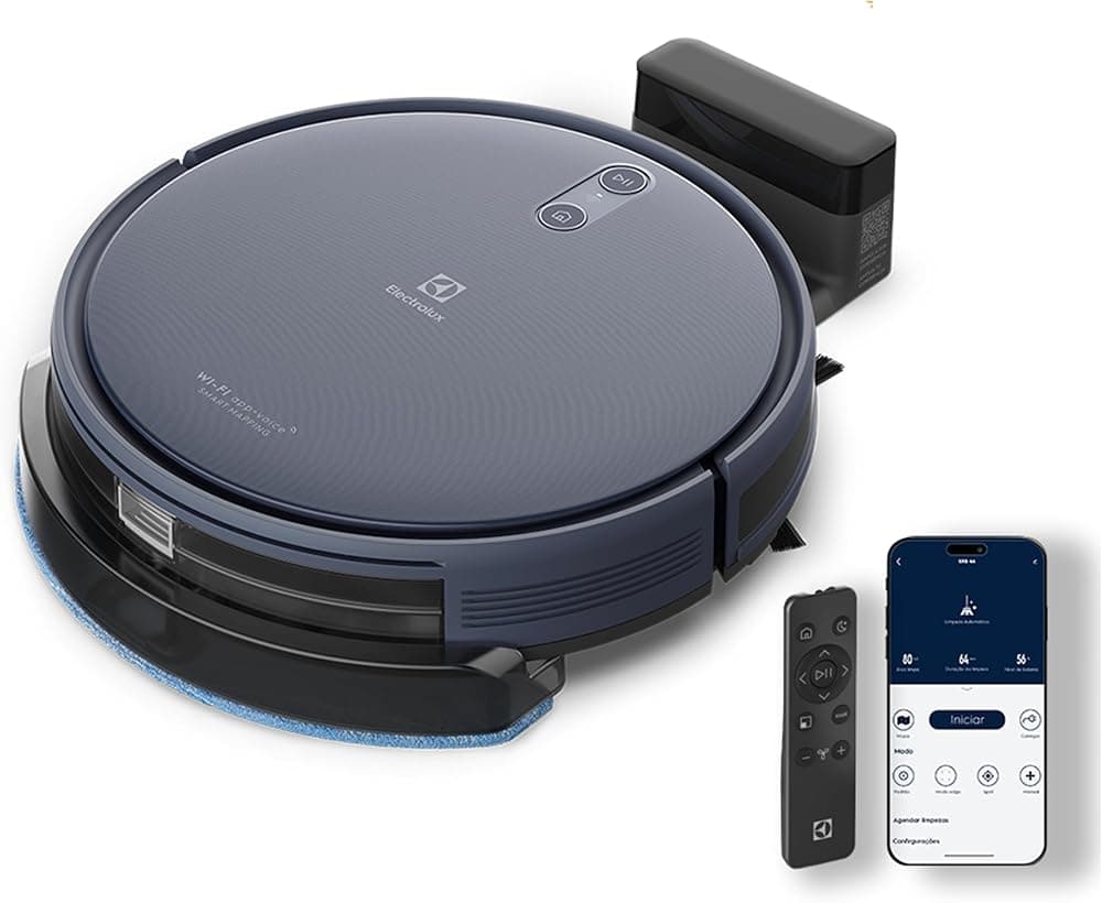 Electrolux Robô Aspirador de pó 4 em 1 Wi-Fi MOP Passa Pano Seco e Úmido App Inteligente e Base Carregamento Experience ERB44 Bivolt