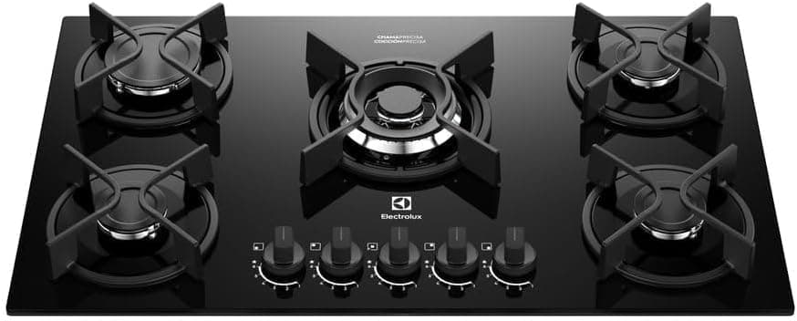 Electrolux Cooktop 5 Bocas a Gás Mesa Vidro Experience ChamaPrecisa e Multi Chama (KE5GC) Bivolt