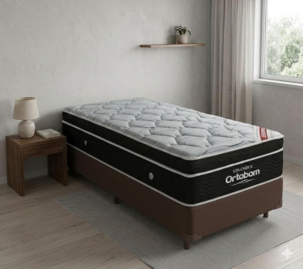 Cama Base Box Solteiro Suede Blindado + Colchão de Molas Ensacadas Elegant - 0,88x1,88 (Marrom)